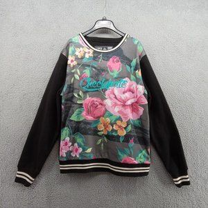 Super‎ Massive Sweater Mens Large Black Pink Flowers Checkmate Pullover Crew